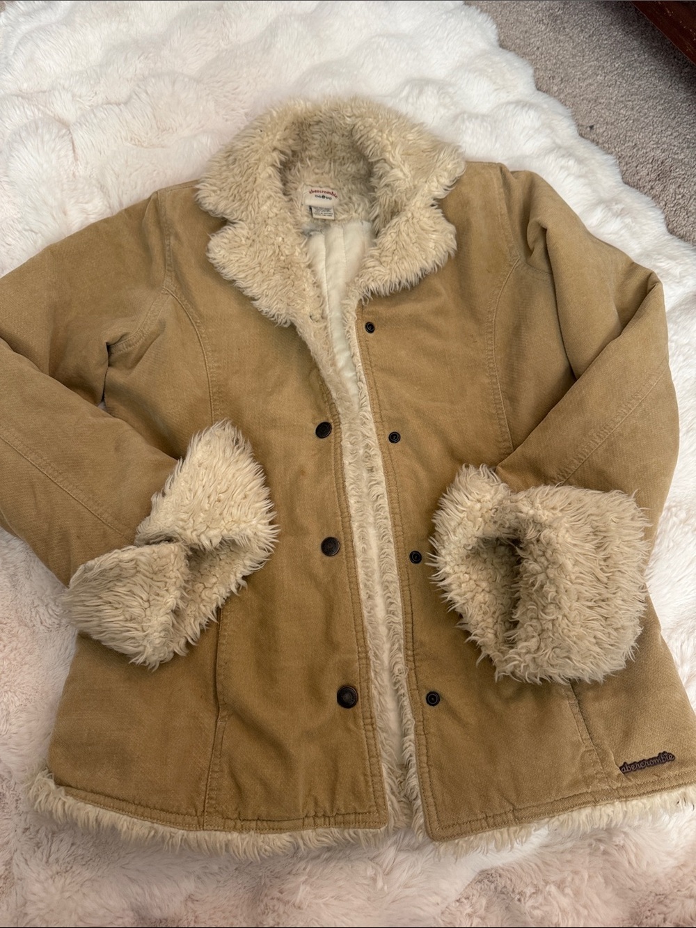 Abercrombie & Fitch Tan Teddy Jacket with Cream Sherpa Trim